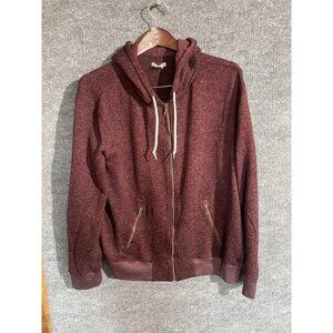 Merona Hoodie Mens XL Red Heathered Full Zip Fleece Pockets Sweatshirt